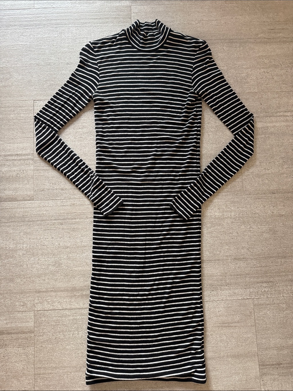 ATM Black and white stripe ribbed long sleeve midi dress XS | designer clothing